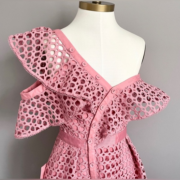 Self Portrait Lace Frill Off Lace Mini Dress With Pockets Pink Size 6 - Picture 5 of 12